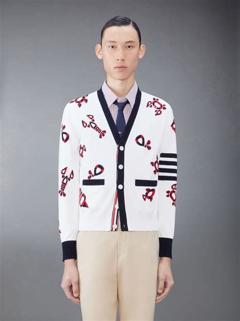 Gem Icon Bar Relaxed V Neck Cardigan Thom Browne