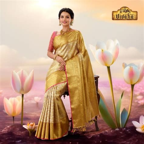 It S Time To Dazzle With The Vivaha Golden Silk Saree Featuring