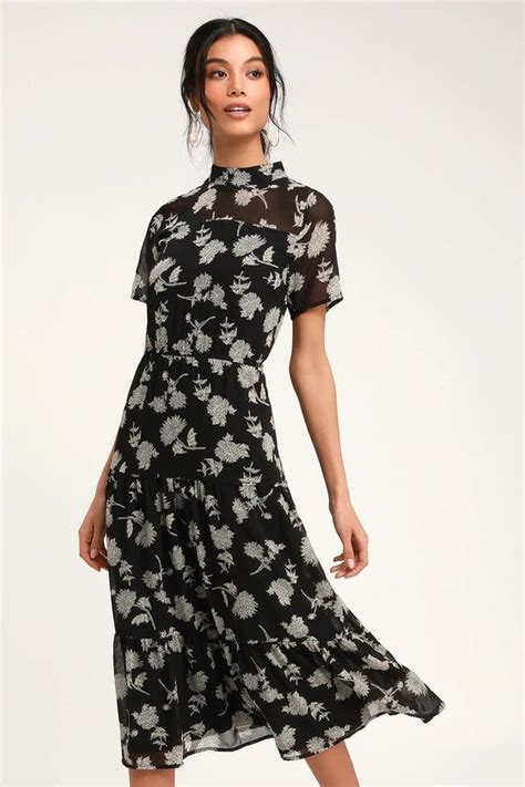 Lulus Black Floral Print Midi Dress