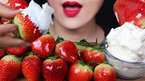 Asmr Tanghulu And Strawberries With Whipped Cream Mukbang Eating Sound