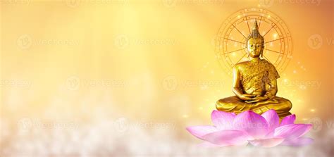 Buddha Statue Water Lotus Buddha Standing On Lotus Flower On Orange