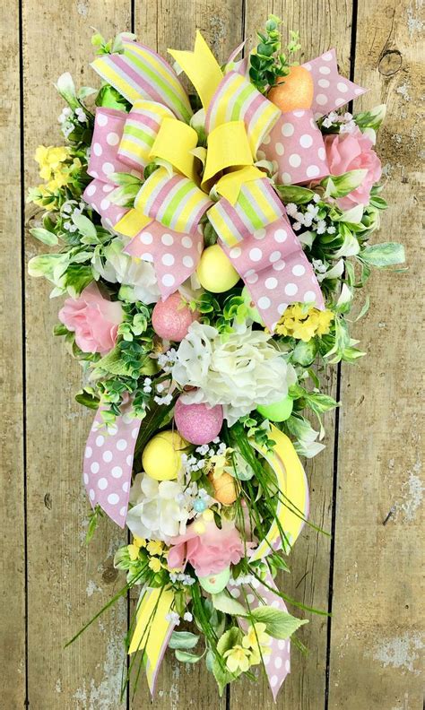 Easter Swag Wreath Easter Wreath With Eggs Spring Floral Wreath For