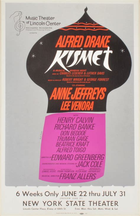 Sold Price: Alfred Drake In Kismet Broadway Poster - April 5, 0120 1:00 ...