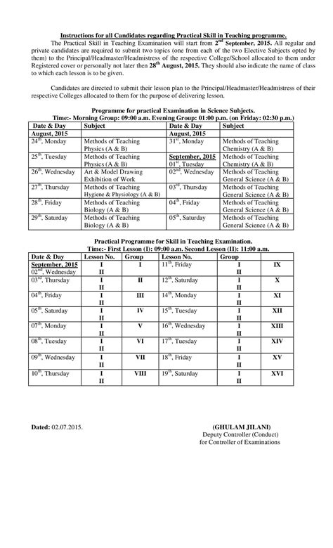 University Of The Punjab Pu Annual Examination Date Sheet Written