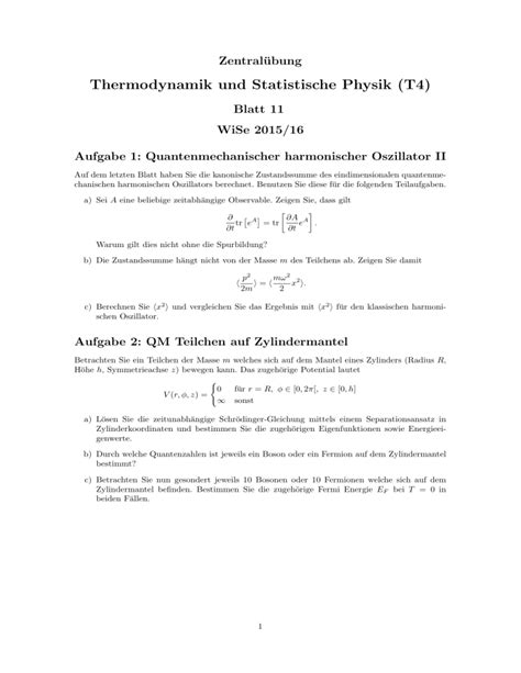 Thermodynamik Und Statistische Physik T4