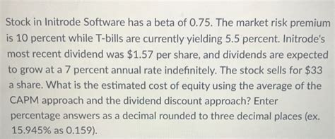 solved stock  initrode software   beta    cheggcom