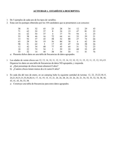 Actividad 1 Estadistica Descriptiva ACTIVIDAD 1 ESTADÍSTICA