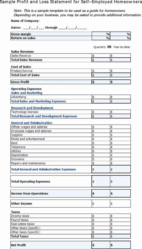 Self Employment Income Statement Template Unique Basic Profit And Loss