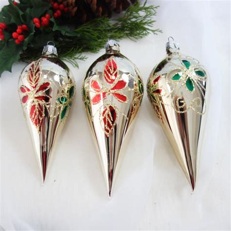 Vintage Silver Teardrop Glass Christmas Ornaments Gold Etsy Christmas Ornaments Vintage