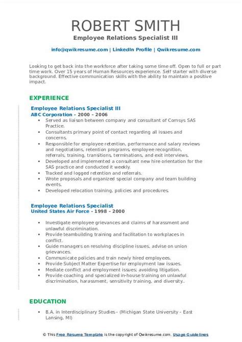 10 Employee Relations Specialist Resume Samples And Templates For 2025