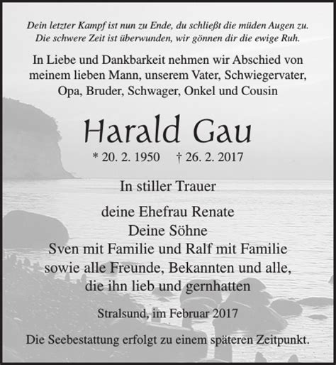 Traueranzeigen Von Harald Gau Trauer Anzeigen De