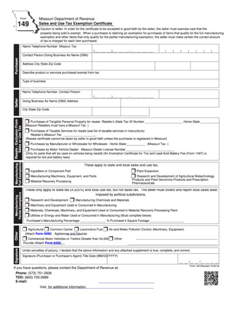 Fillable Missouri Tax Exempt Form 149 Printable Forms Free Online