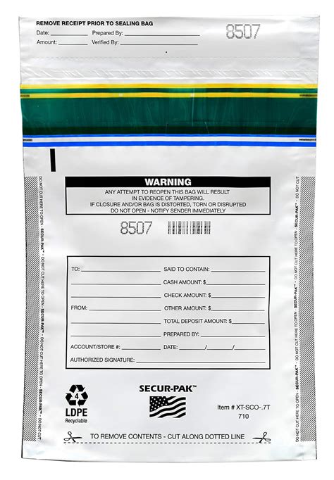 Secur Pak Deposit Bags Pack Of 100 Bill Capacity 750 Premium