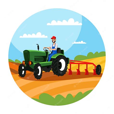 Farmer Plowing Field With A Couple Of Zebus. Vector Illustration - Clip ...