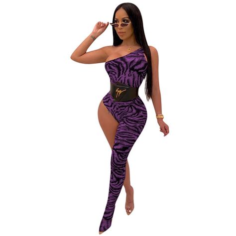 Queenline Leopard One Legged Bodycon Jumpsuit Rompers Women One