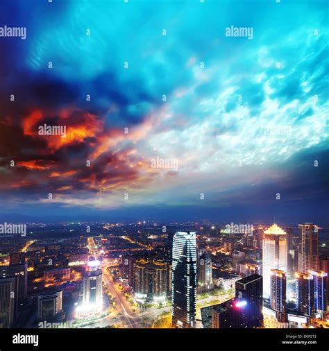 Aerial view of city night Stock Photo - Alamy