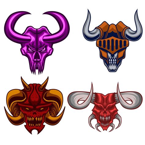 Demon Skull Mascot. Demon Skull Head Logo Design Set Bundle Vector illustration 18767488 Vector ...