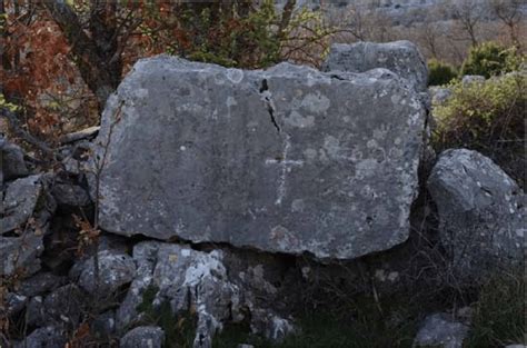 Latin Cross Carved By The Crossroad Podglogovik Mountain Biokovo