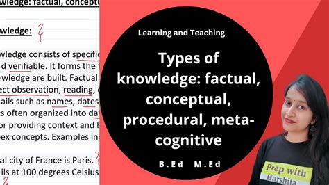 Types Of Knowledge Factual Conceptual Procedural Meta Cognitive