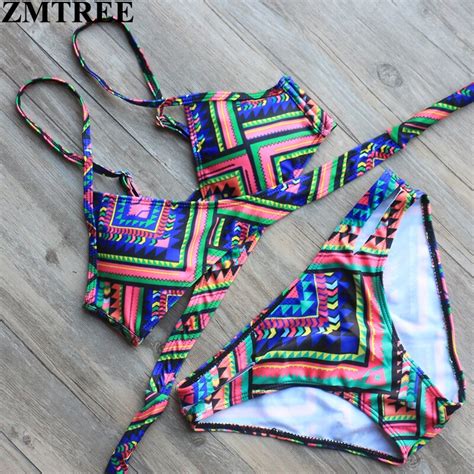 ZMTREE Bandagem Swimwear Das Mulheres Bikini Set Impresso Praia Maiô