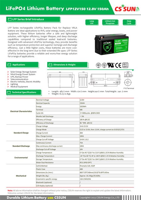 Long Life V Ah Deep Cycle Lifepo Lithium Battery