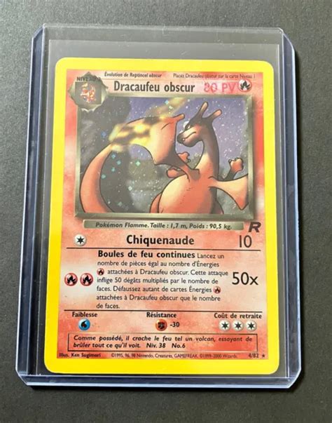 CARTE POKÉMON DRACAUFEU Obscur 4 82 HOLO Set Team Rocket FR Wizards EUR