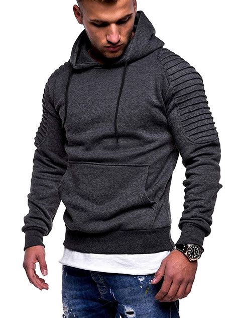 Zawara Mens Long Sleeve Hoodies Slim Solid Hooded Sweatshirt Pullover