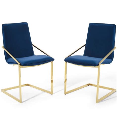 Modway Pitch Performance Velvet Dining Arm Chair In Gold And Navy Set