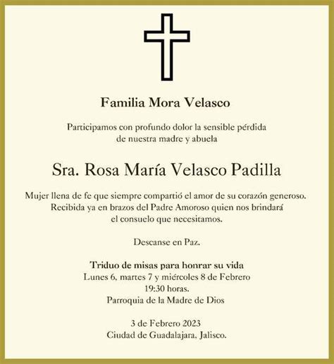 Rosa María Velasco Padilla Obituario Esquela