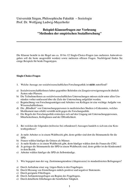 Klausurfragen Beispiele Angewandte Methoden Der Empirischen