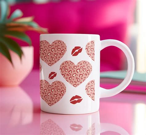 Hearts And Kiss Coffee Mug For Valentines Day Cute Love Mug T For Her V Day Heart Mug