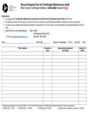 Fillable Online Record Keeping Form For Certification Maintenance Audit