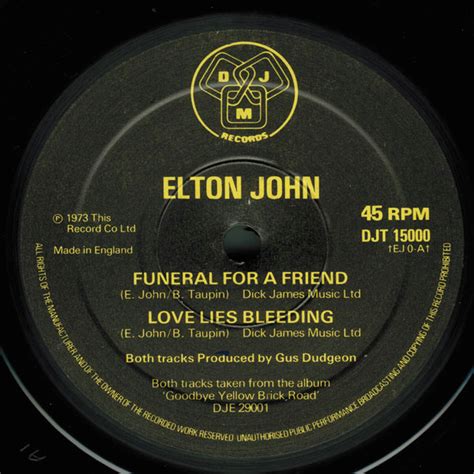 Funeral For A Friend Love Lies Bleeding By Elton John 1978 12 Inch