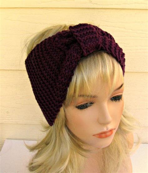 Retro Headband Knit Ear Warmer Hippie Headband Burgundy Headband