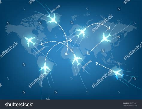 Vector World Travel Map With Airplanes Royalty Free Stock Vector