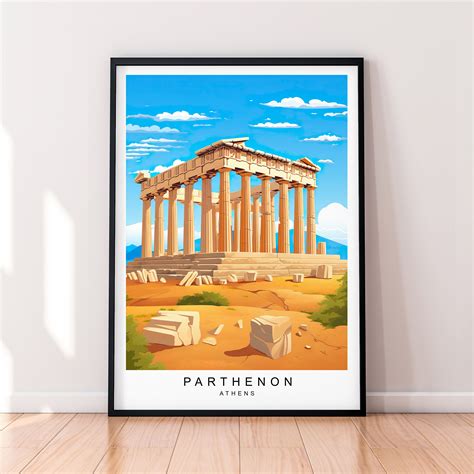 Parthenon Illustration Print Parthenon Athens Temple Travel Poster Gift ...