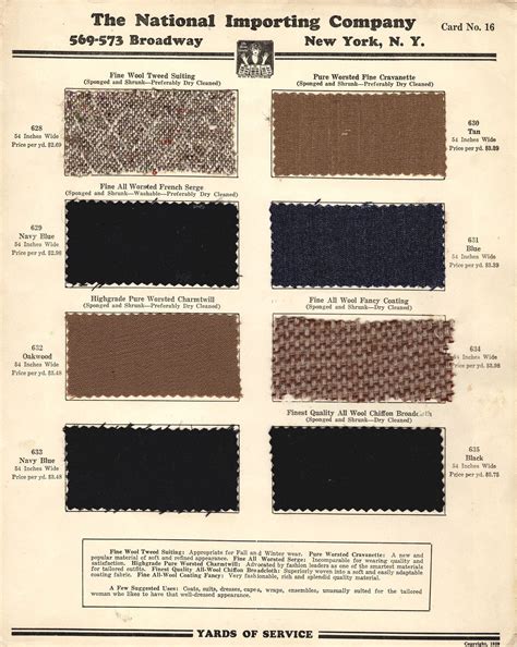 Antique Vintage Fabric Sample Swatches National Importing Co Broadway