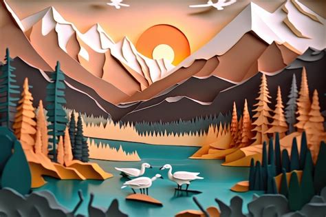 Premium Ai Image Paper Art Style Canadian Landscape Ai Generated