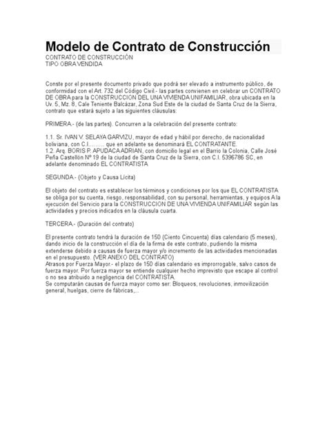 Modelo De Contratos De Construcción Pdf Póliza De Seguros Business