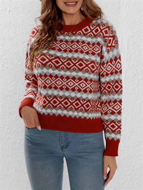 Geo Pattern Drop Shoulder Sweater