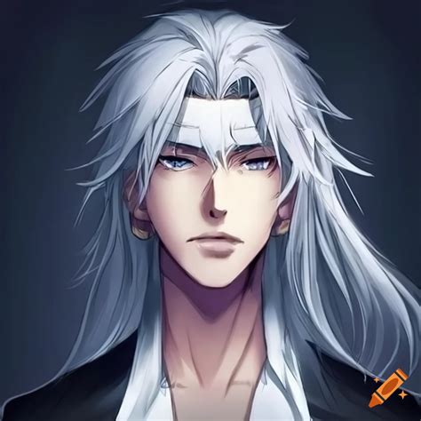 Elegant Anime Male With Long White Hair