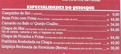 Menu Em Quiosque Chopp Brahma Pub Bar Rio De Janeiro Av Atl Ntica