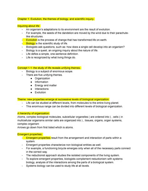 Chapter 1 BIO Lec Chapter 1 Evolution The Themes Of Biology And