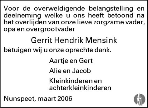 Gerrit Hendrik Mensink Overlijdensbericht En Condoleances