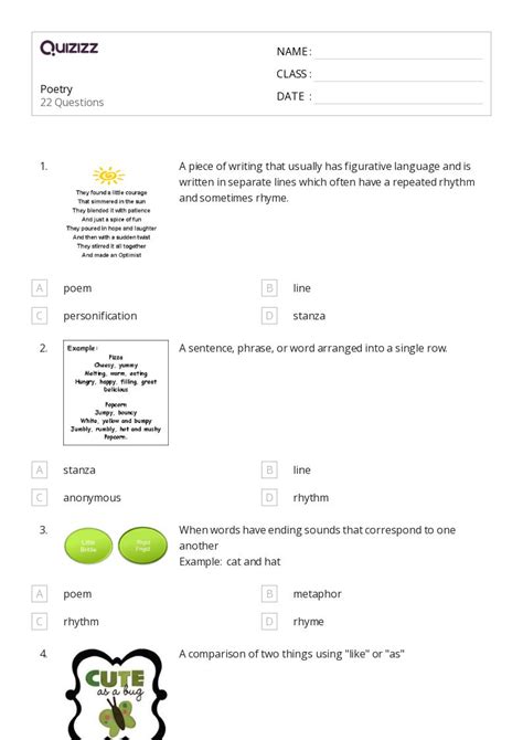 50 Poetry Worksheets On Quizizz Free And Printable