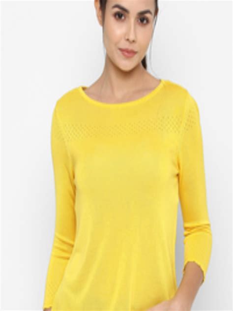 Buy Allen Solly Woman Yellow Self Design Knitted Top Tops For Women