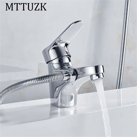 MTTUZK Chrome Brass Shower Set Hot And Cold Mixer Double Handle Shower Deck Mounted Bathtub