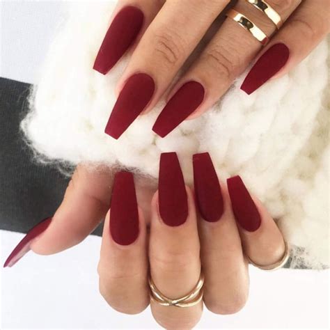 Coffin Press On Red Long Fake Matte Pure Color Full Cover False Nails