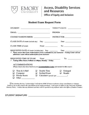 Fillable Online Equityandinclusion Emory Student Exam Request Form