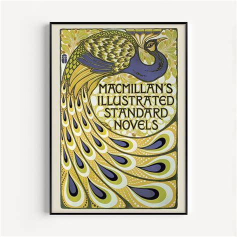 ART NOUVEAU PRINT, Stunning Golden Yellow and Blue Belle Epoque Peacock ...